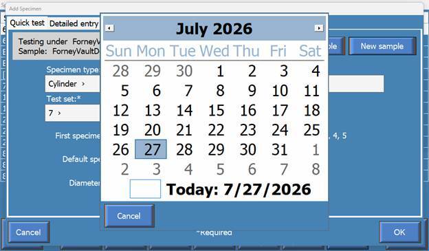 he New sample date selector.